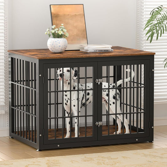 42 Inch Heavy Duty Dog Crate Furniture for Large and Medium Dogs, Decorative Pet House End Table, Wooden Cage Kennel Furniture Indoor, Rustic Brown